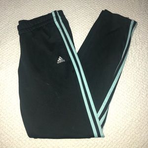 Gray and blue Adidas track pants joggers